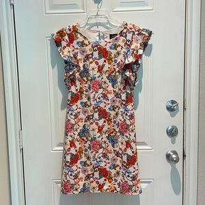 ECI Floral Eyelet Lace Sleeveless Shift Dress Size 4, Red Blue Yellow Cream
